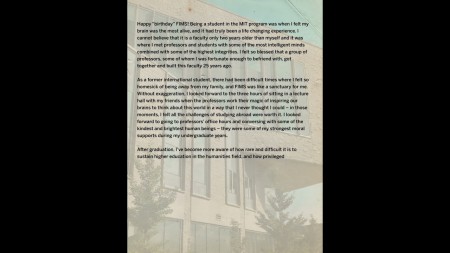 Submitted by Selena Guo, BA'21 (MIT) Selena Guo, BA'21 (MIT) - FIMS 25 Anniversary Message